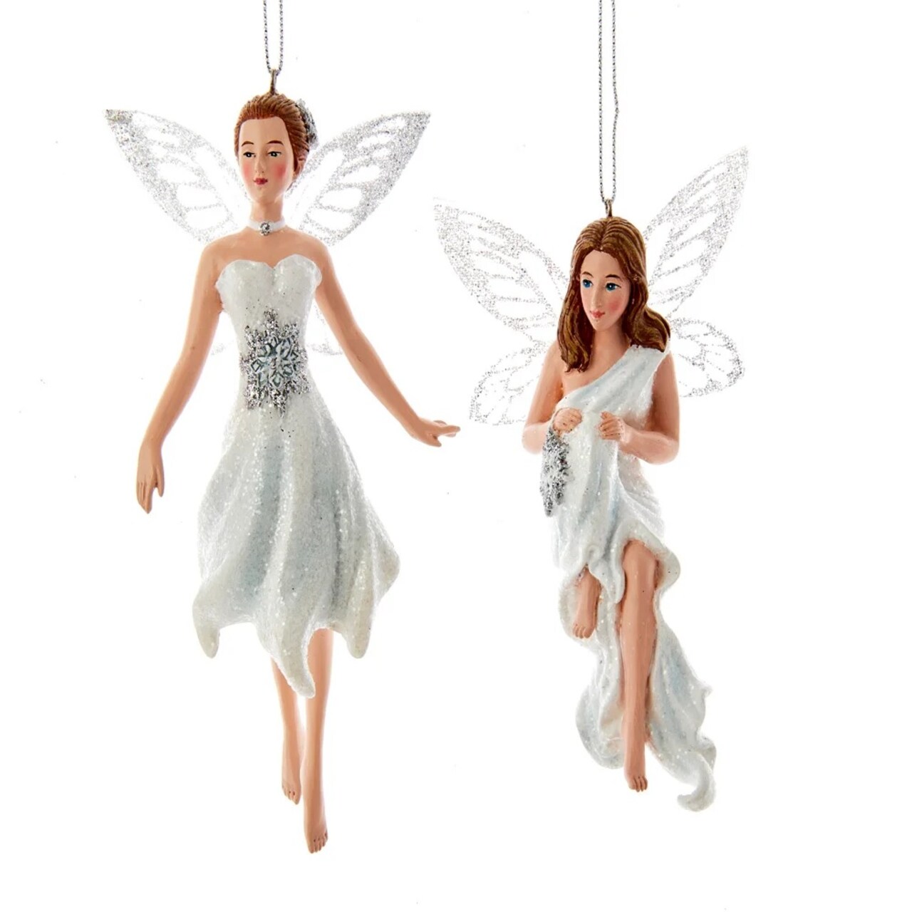 KSA Pack of 12 Silver and White Fairy Christmas Ornaments 5.5"